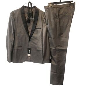 Mgnale Men's Grey Shawl Collar Tuxedo Suit with Bow Tie Size S